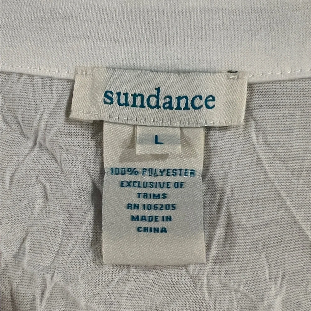 SUNDANCE Legacy Lace-Up V-Neck Crinkle Embroidered White Long Sleeve Breezy Top - Picture 6 of 7